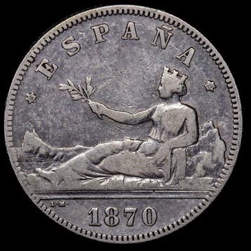 Spanje. Primera República-Alfonso XII. 2 Pesetas 1870 -1882