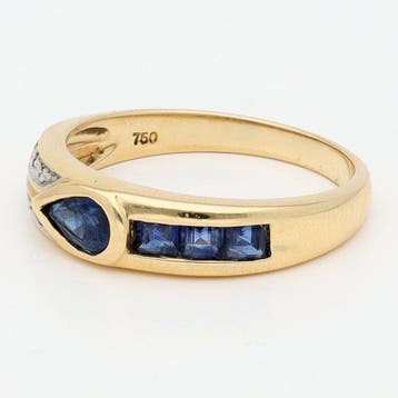 Bague - 18 carats Or jaune, Or blanc Saphir - Diamant, Nieuw