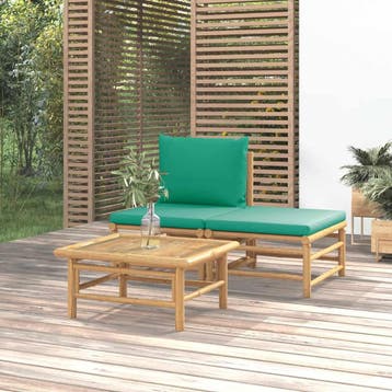 vidaXL 3-delige Loungeset met kussens bamboe groen, Verzenden, Nieuw