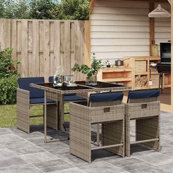vidaXL 5-delige tuinset met kussens, grijs polyrotan, Verzenden, Nieuw, Tuinset