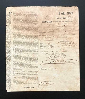 Manuscrito - Esclavos España colonial, año 1862. Cédula