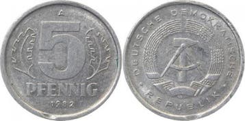Duitsland Fehlpraegung 5 Pfennig Ddr 1982 A kleines Zaine..., Verzenden, België