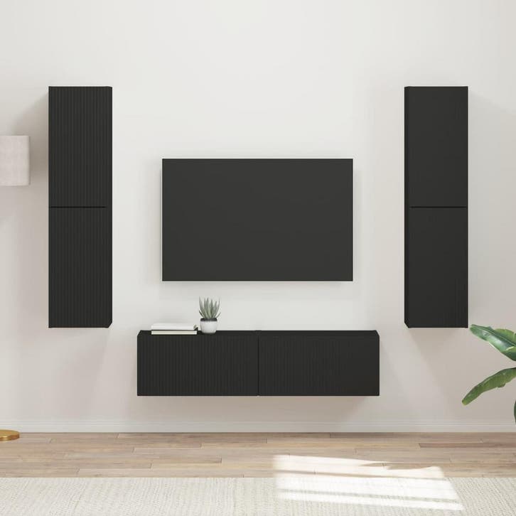 vidaXL Tv-meubelset 6 pcs Zwart Bewerkt hout, Huis en Inrichting, Kasten |Televisiemeubels, Nieuw, Verzenden