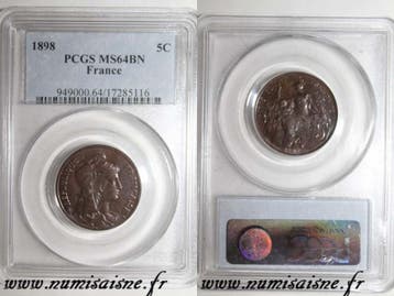 France Frankreich Km 842 5 Centimes 1898 Typ Dupuis Pcgs..., Postzegels en Munten, Verzenden, België