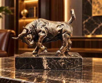Statue, Bull on Marble Base - 17 cm - Marbre, Fer - 2026