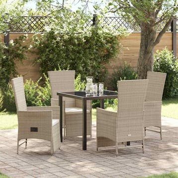 vidaXL Tuin Eettafel Set met kussen 5 pcs Beige poly rattan, Verzenden, Nieuw