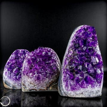 Exquisiet Amethyst-Drusen-Set – Drie natuurlijke, Verzamelen, Mineralen en Fossielen