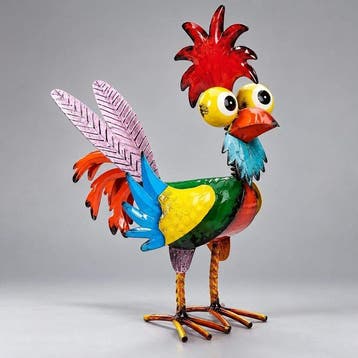 Whimsical Multicolour Rooster Sculpture – Hand-Painted