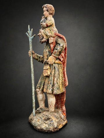 Beeld, Saint Christophe portant l’Enfant Jésus XVIème - 84, Antiek en Kunst