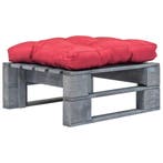 vidaXL Tuinhocker met rood kussen pallet hout grijs, Tuin en Terras, Verzenden, Nieuw