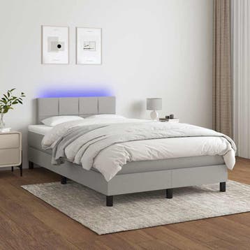 vidaXL Boxspring met matras en LED stof lichtgrijs 120x200, Verzenden