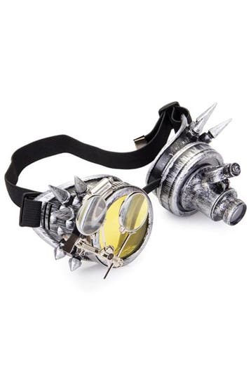 KIMU® Goggles Steampunk Bril Spikes Vergrootglas Led Lampje, Ophalen of Verzenden