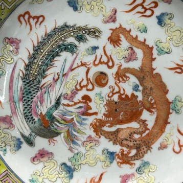Bord - Porselein - Guangxu draken bord, Antiek en Kunst
