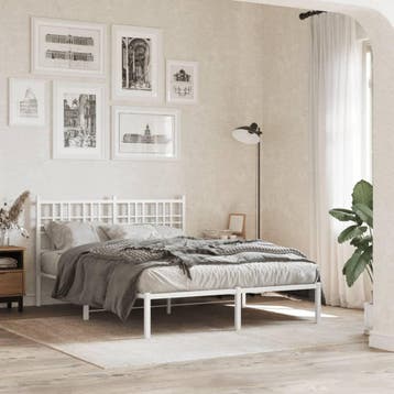 vidaXL Bedframe met hoofdbord metaal wit 140x200 cm, Verzenden