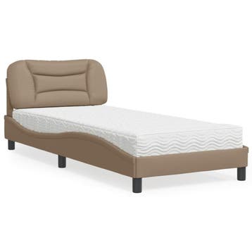 vidaXL Bed met matras Hvar kunstleer cappuccinokleurig, Huis en Inrichting, Slaapkamer | Bedden, Verzenden, Nieuw