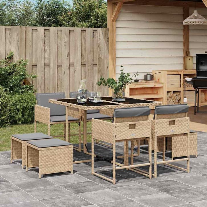 vidaXL 9-delige Tuinset met kussens poly rattan gemengd, Tuin en Terras, Tuinsets en Loungesets, Tuinset, Nieuw, Verzenden