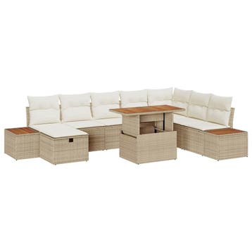 vidaXL Tuinbank Set 9 st Beige poly rattan, Verzenden, Nieuw