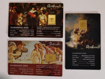 Tsjaad. 3000 Francs CFA Rembrandt und Botticelli, 3 x 1/1000