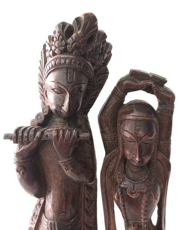 Krishna en Radha - Hout - Nepal - Eind 20e eeuw