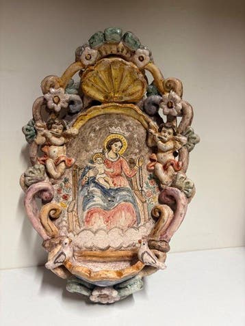 Bénitier - XXe siècle - Madone avec enfant - 30 cm