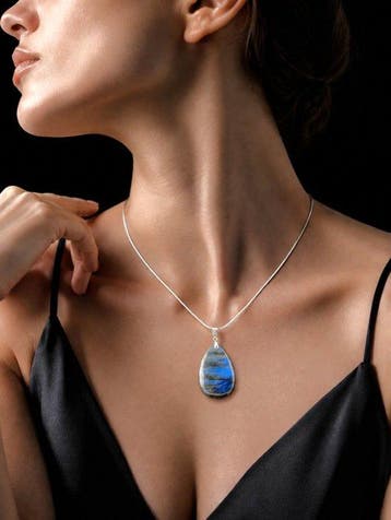 Labradoriet edelsteen ketting - 925 sterlingzilver -, Verzamelen