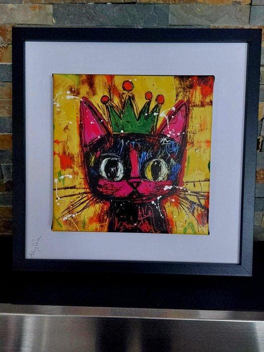 ABYLEA - BALTHAZAR, CHAT COURONNE BASQUIAT, Antiquités & Art, Art | Peinture | Moderne