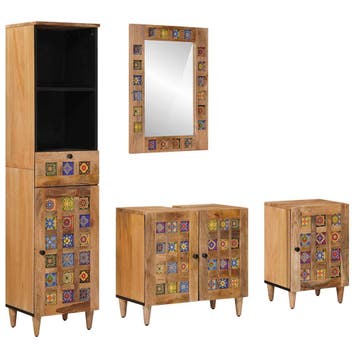 vidaXL Badkamermeubel Set met lade 4 pcs Naturel Massief, Verzenden, Nieuw