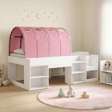vidaXL Bed met Tunnel met plank 3 st Wit en Roze Bewerkt, Huis en Inrichting, Slaapkamer | Bedden, Verzenden, Nieuw