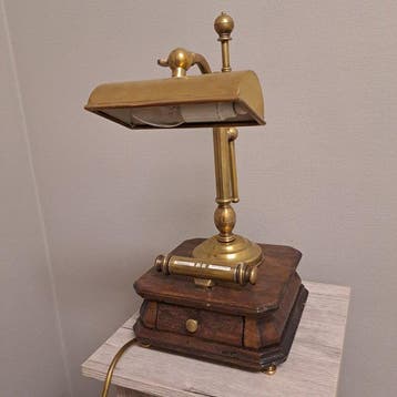 Bureaulamp - Hout, Koper - Bureaulamp met kalender