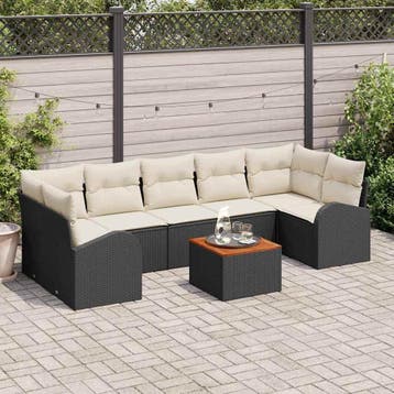 vidaXL Tuinbank Set 8 st Zwart en Crème poly rattan, Verzenden, Nieuw