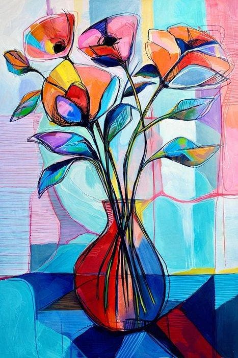 Kiri Aguilera (1982) - Flores en Suspensión: Geometría y, Antiquités & Art, Art | Peinture | Classique