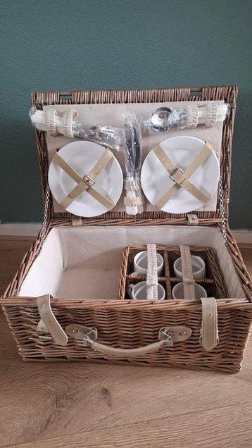 Picknickmand - Rattan, Staal, Keramiek - Picknickmand