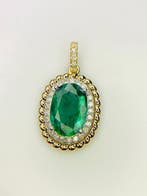 Pendentif - 14 carats Or jaune - 2.07ct. tw. Émeraude -, Handtassen en Accessoires, Antieke sieraden