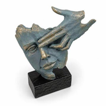sculptuur, Contemporary Abstract Face & Hand Sculpture –