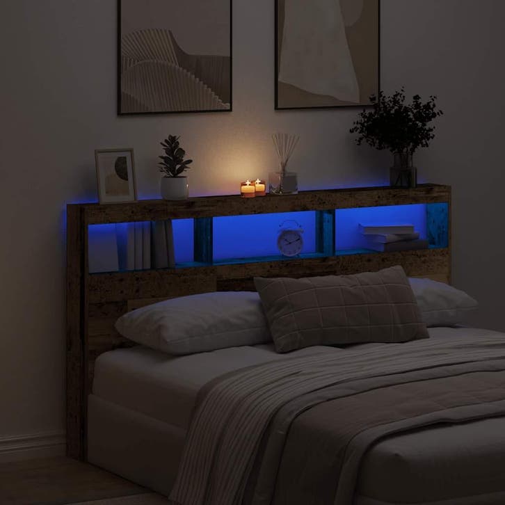 vidaXL Hoofdbordkast met LED 180x17x102 cm oud hout, Huis en Inrichting, Slaapkamer | Bedden, Nieuw, Verzenden