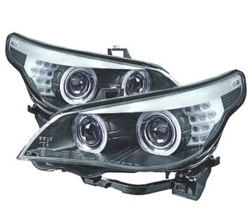 Phares Pour Bmw S5 E60 E61 07-10 Angel Eyes Led Noir, Verzenden