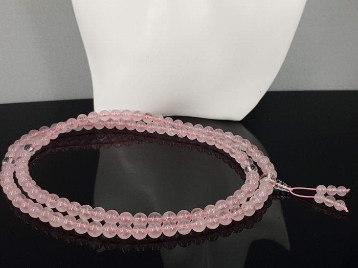 Natuurlijk rozenkwarts en bergkristal edelsteen Tasbih, Verzamelen, Mineralen en Fossielen