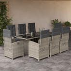 vidaXL 9-delige Tuinset met kussens poly rattan lichtgrijs, Verzenden, Nieuw, Tuinset
