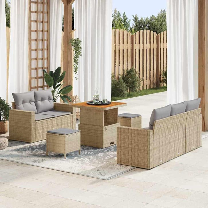vidaXL Tuinbank Set 8 st 5-Aantal zitplaatsen Beige en, Tuin en Terras, Tuinsets en Loungesets, Nieuw, Verzenden