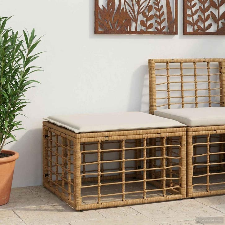 vidaXL Tuin Voetenbank Naturel poly rattan, Tuin en Terras, Tuinsets en Loungesets, Nieuw, Verzenden