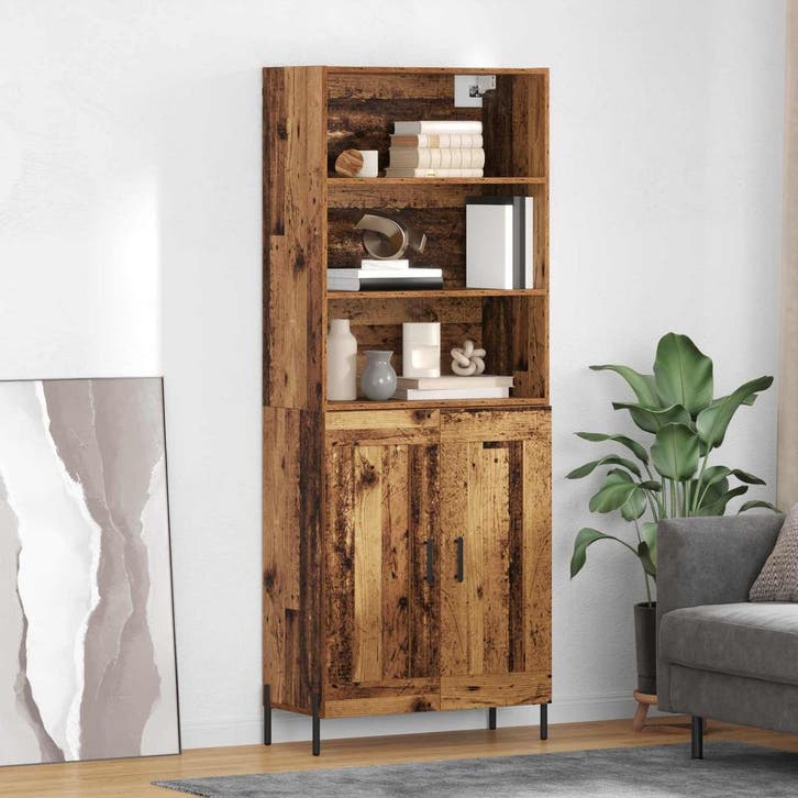 vidaXL Highboard Oud Hout 69,5 x 32,5 x 180 cm Bewerkt hout, Huis en Inrichting, Kasten | Dressoirs, Nieuw, Verzenden