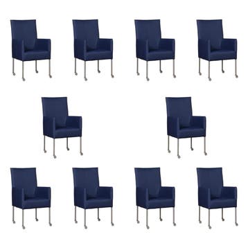 Set van 10 Leren eetkamerstoelen Spark - Toledo Kobalt, Ophalen of Verzenden