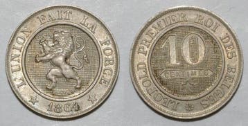 Belgique Belgium 10 Centimes 1864 Leopold 1er Superbe, Timbres & Monnaies, Verzenden