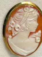 Broche - 18 karaat Geel goud Koraal - Koraal