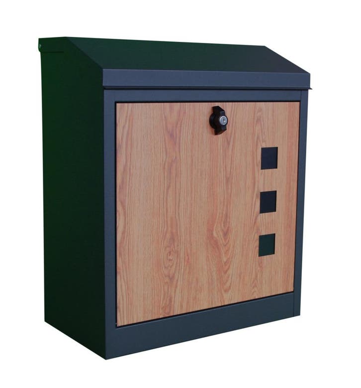 Pakketbrievenbus 43x24x52 | Antraciet Houtlook | Scherpe..., Tuin en Terras, Brievenbussen, Nieuw, Staande brievenbus, Ophalen of Verzenden
