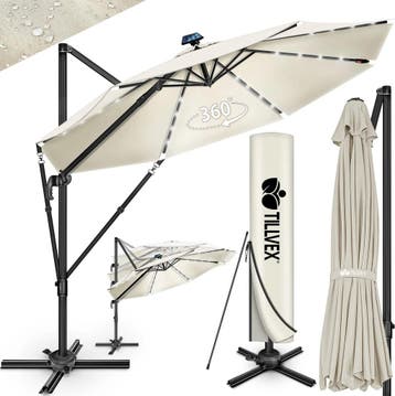tillvex® Premium Aluminium Parasol Ø300 cm Beige + Hoes & Wi, Verzenden, Nieuw