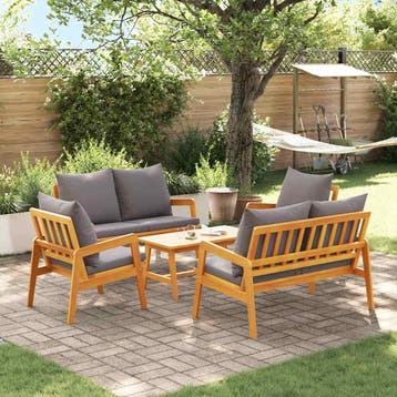 vidaXL Bistroset met kussen 5 pcs Bruin Massief Acacia Hout, Tuin en Terras, Verzenden, Nieuw