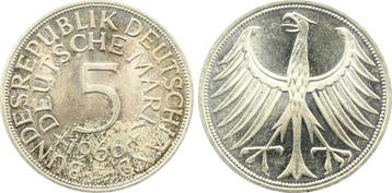 5 Mark Duitsland 5 duitse Mark 1966 F bfr J 387 Erstabsch..., Verzenden