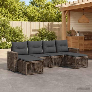 vidaXL Tuinbank Set 6 st Grijs en Donkergrijs poly rattan, Verzenden