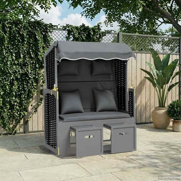 vidaXL Strandstoel met kussen poly rattan en hout antraciet, Verzenden, Nieuw